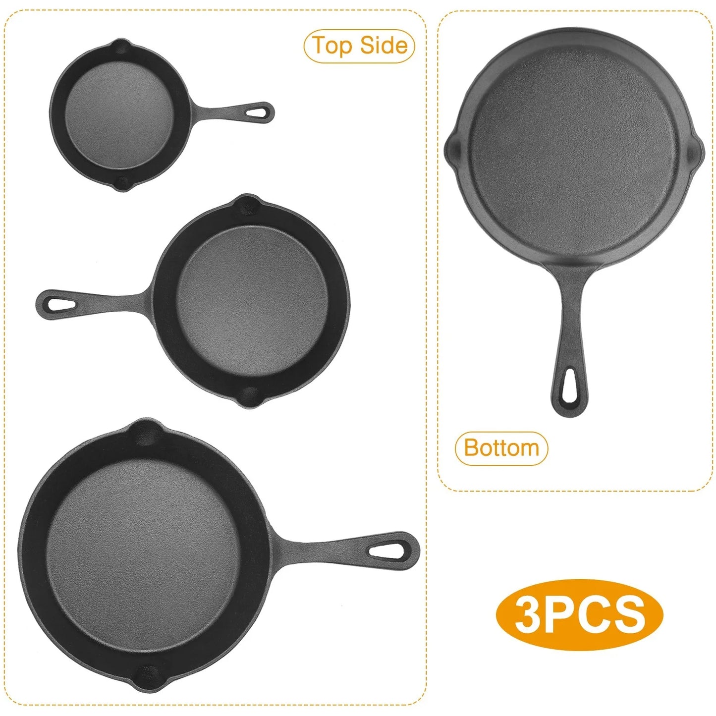 3Pcs Non-Stick Oven Safe Cookware Heat-Resistant Frying Pan
