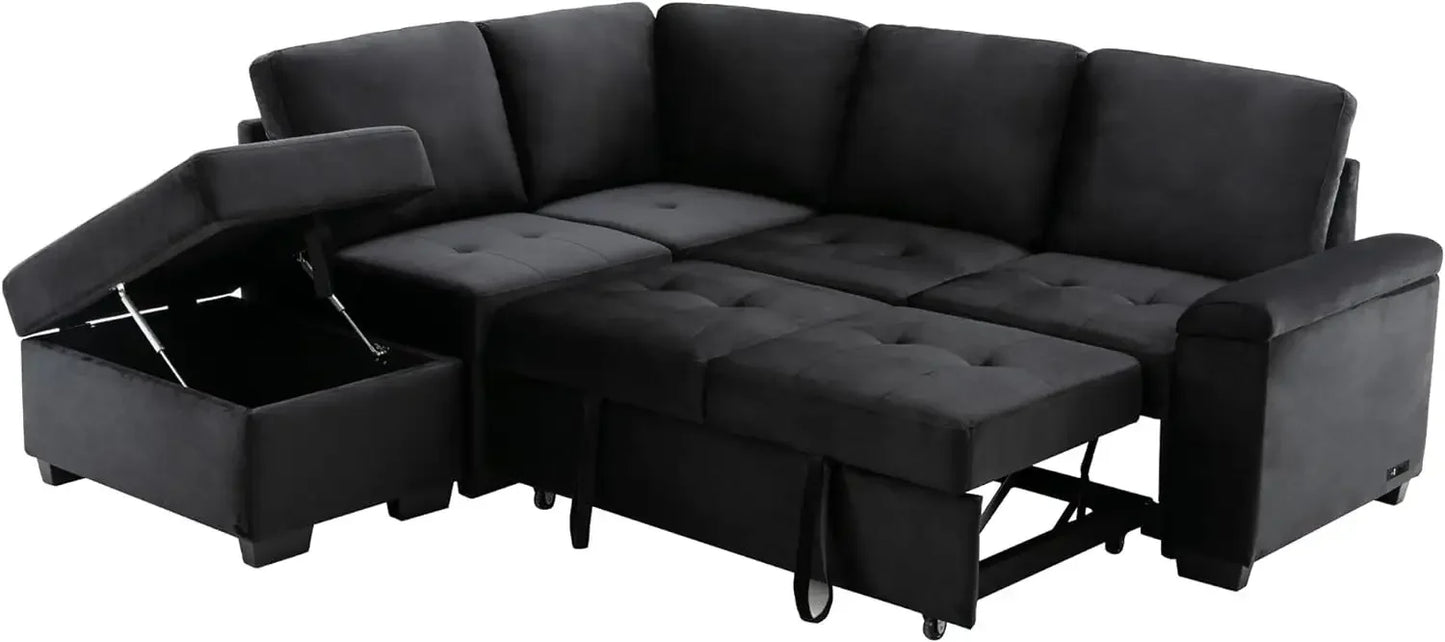 Living Room Furniture Sets,Reversible L-Shaped Sectional Sofa with Fabric Left Chaise,Storage Ottoman,Upholstered Coner Couch