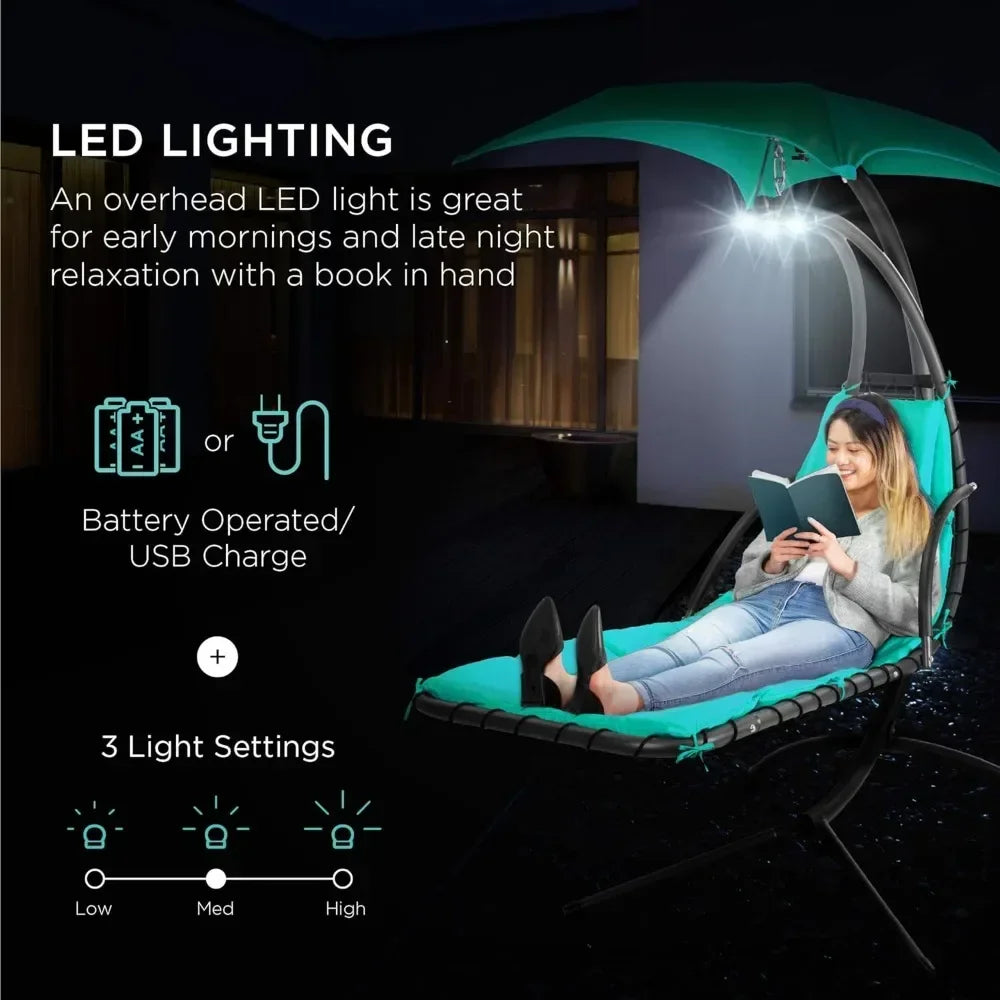 Hanging LED-Lit Curved Chaise Lounge Swing Chair