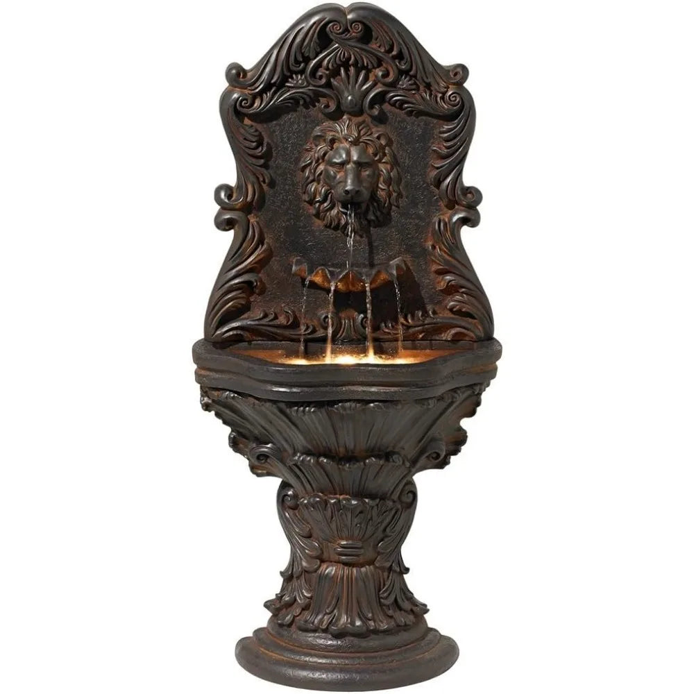 Royal Lions Head Mediterranean Outdoor 3 Tiered Wall Water Fountain