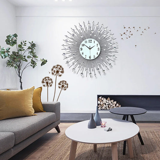 60x60cm Modern Luxury Large Art Round Diamond Wall Clock