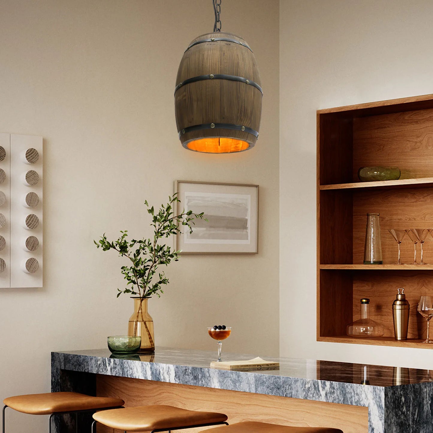 Industrial Wood Wine Barrel Chandelier Retro Ceiling Lamp