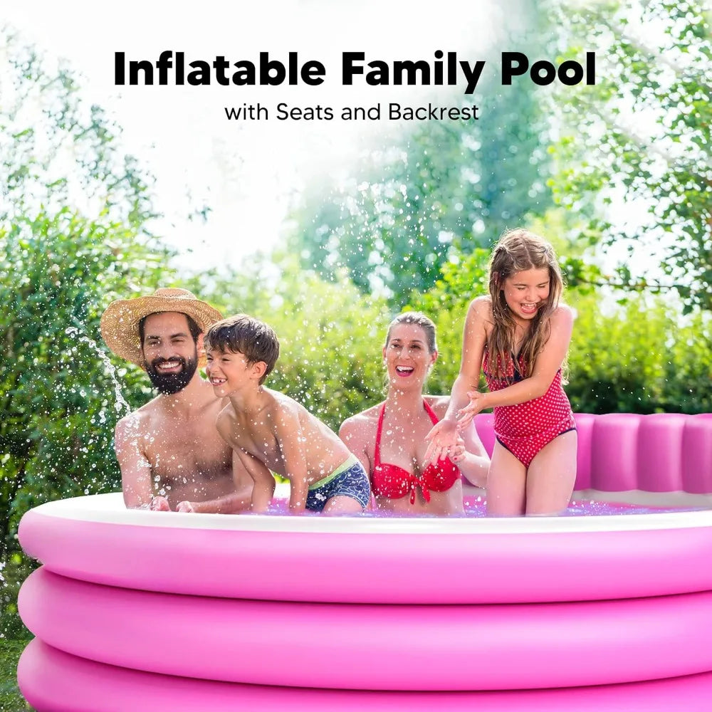 Round Lounge Inflatable Pool with Seats and Backrest for Kids