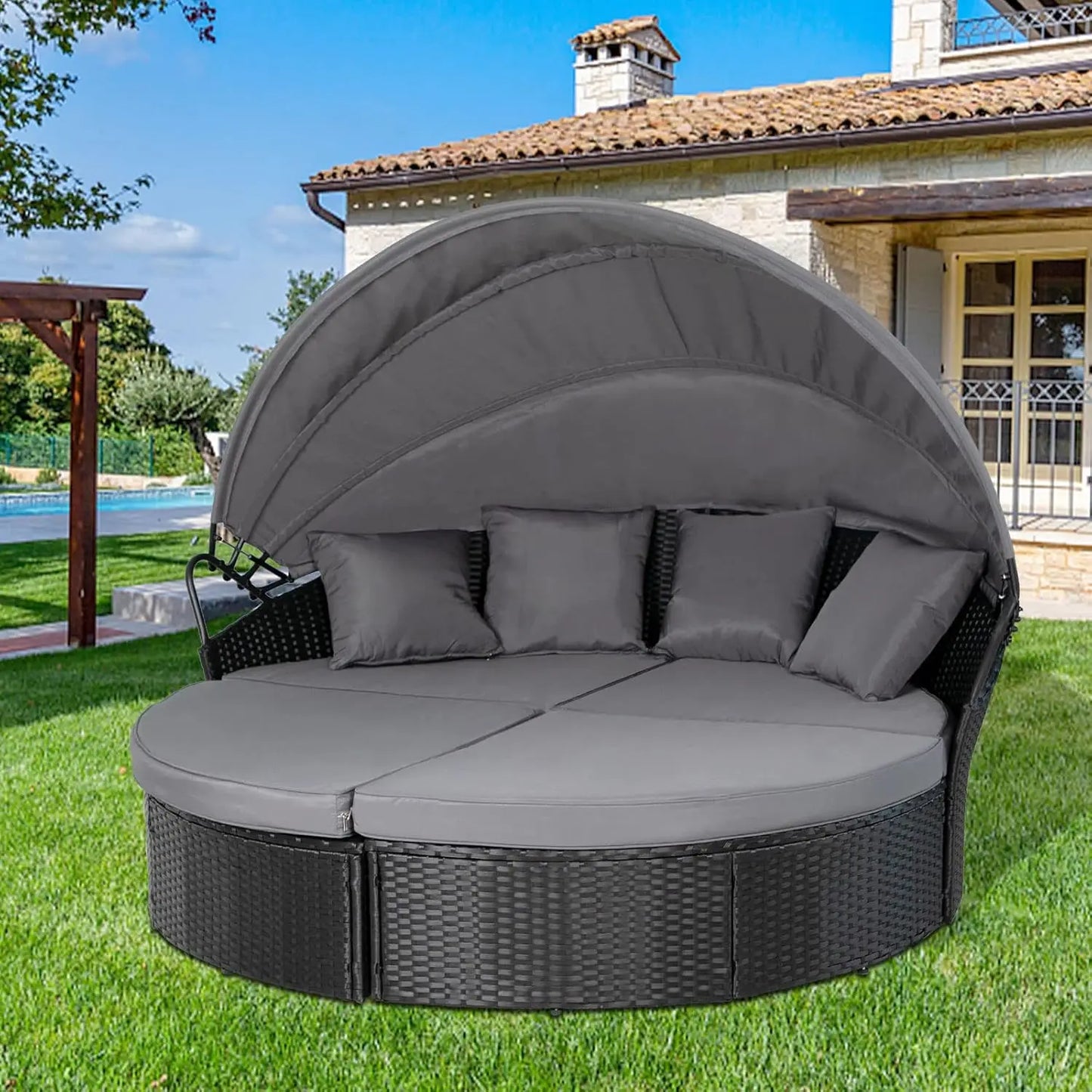 Outdoor Daybed with Retractable Canopy, All-Weather