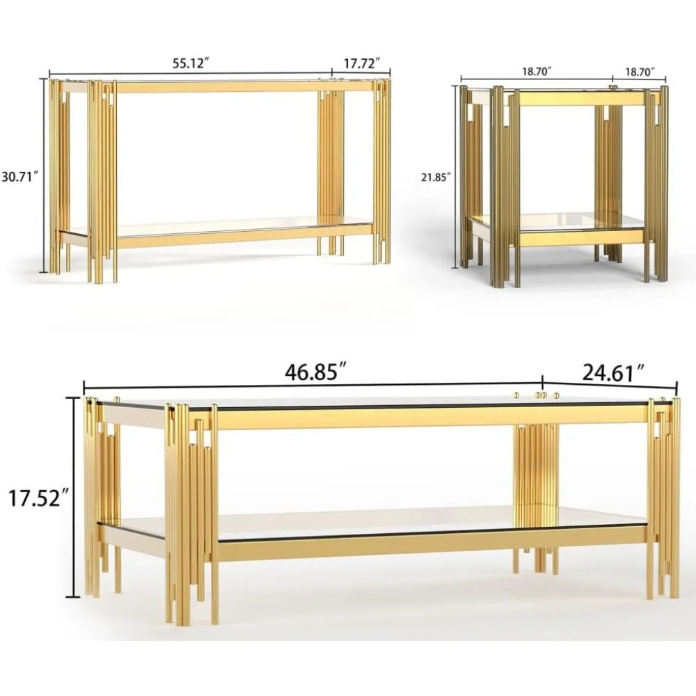 3-piece Living Room Set with 1 Console Table and Side Table Set