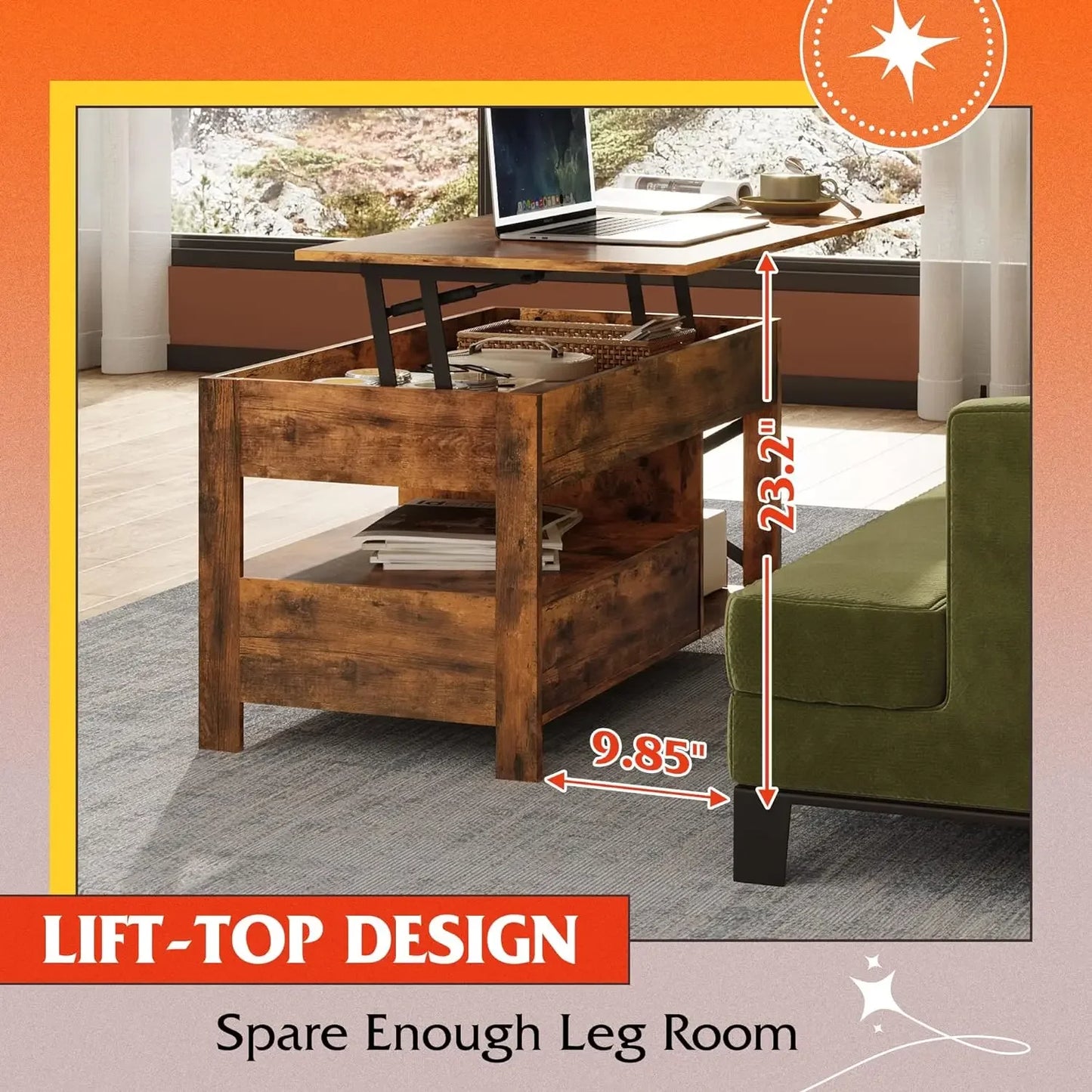 Lift Top Coffee Table with Storage Drawers