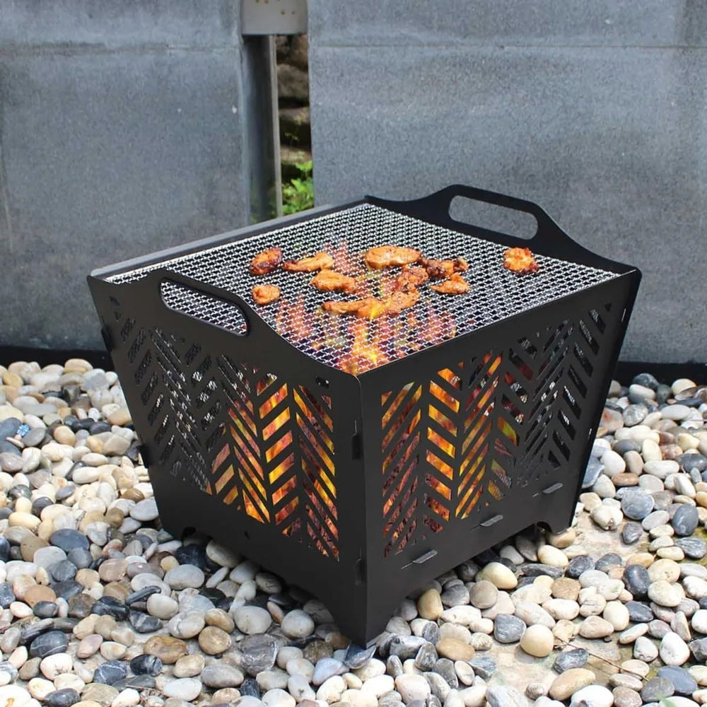 Portable Outdoor Fire Pit with Grill and Storage Bag