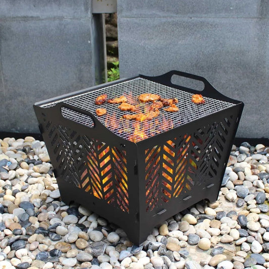 Portable Outdoor Fire Pit with Grill and Storage Bag