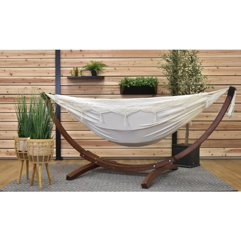 Double Cotton Hammock with Solid Pine Arc Stand