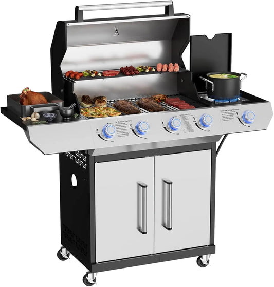 4 Led Burner Propane Gas Grill with Side Burner