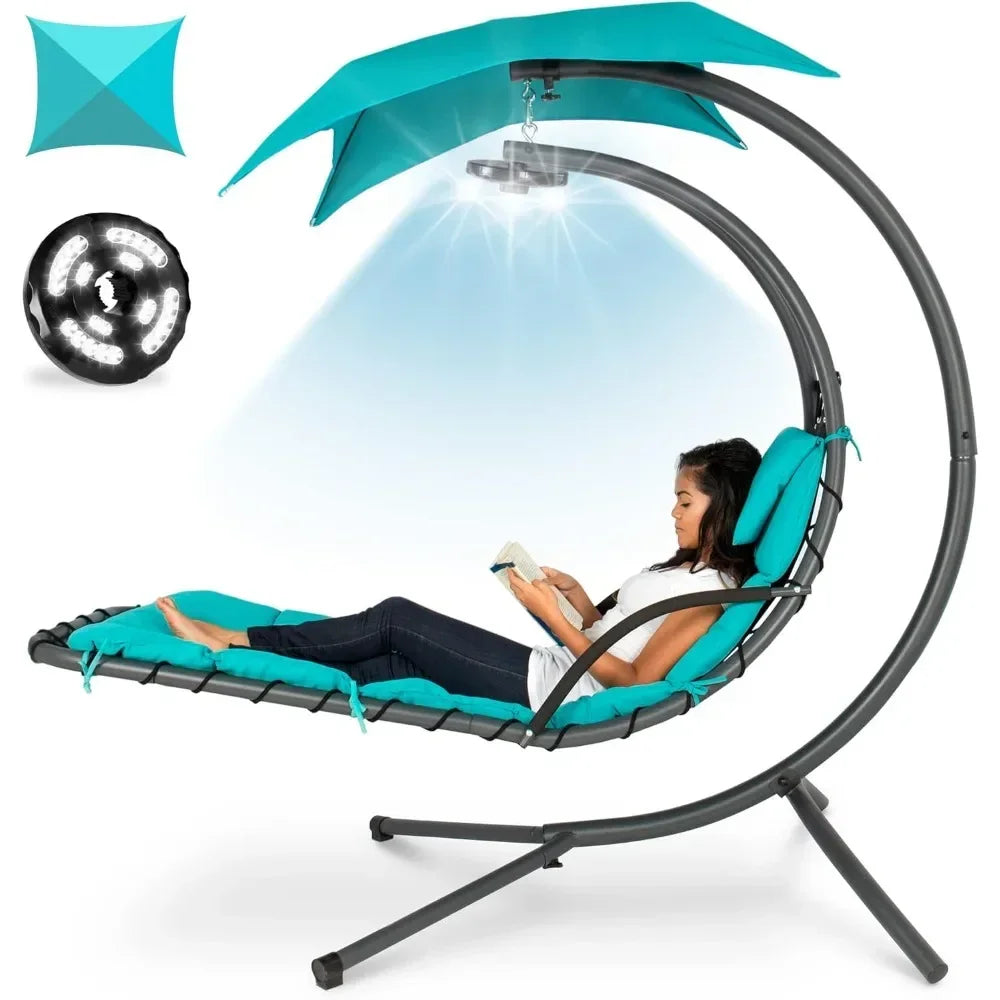 Hanging LED-Lit Curved Chaise Lounge Swing Chair