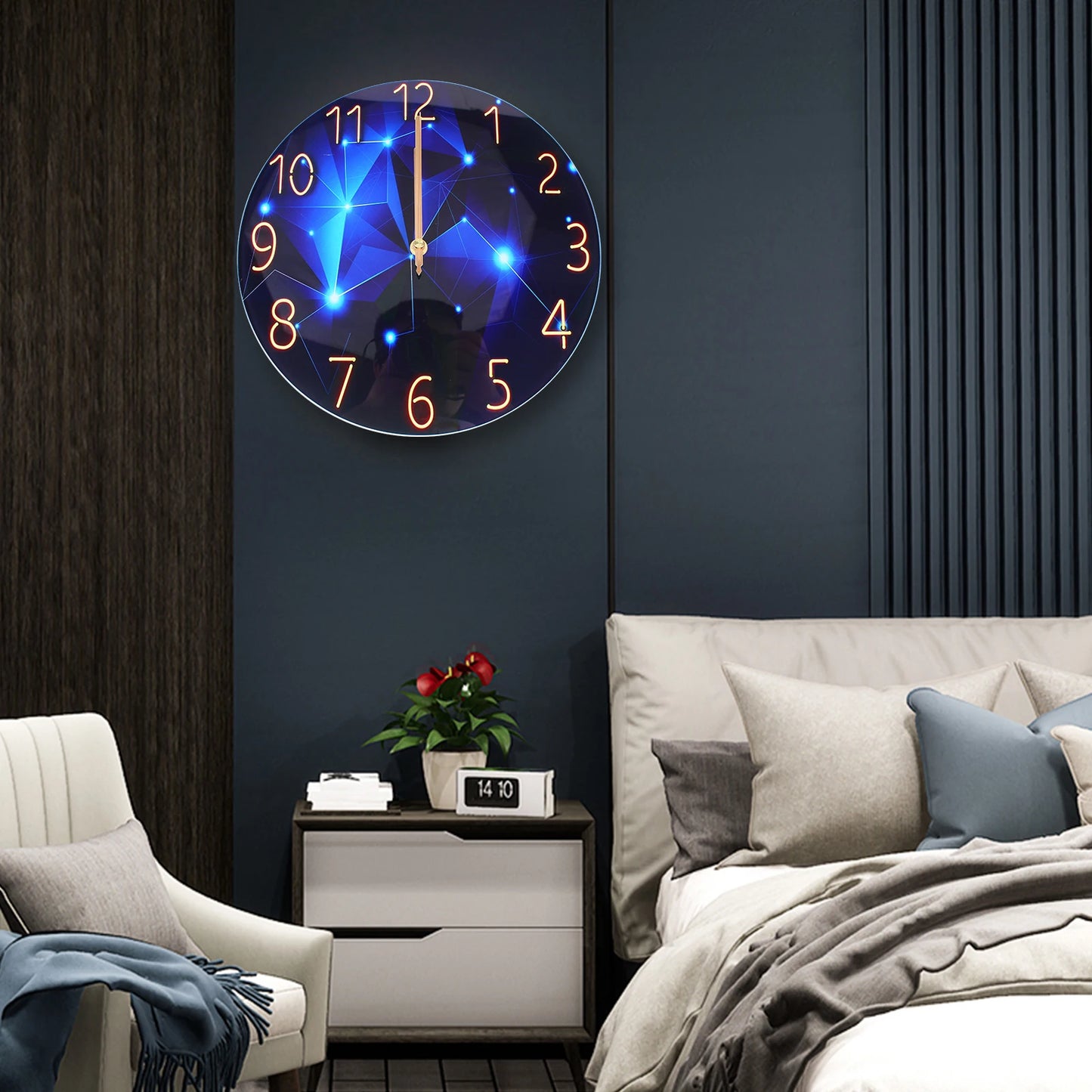 12" Silent Blue Diamond Round Wall Clock