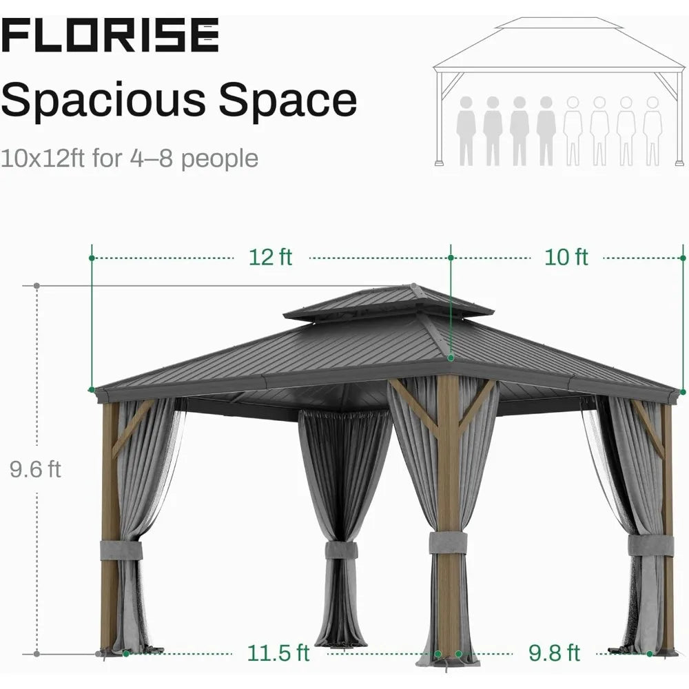 10x12 Ft Hardtop Gazebo,Curtain and Netting Included