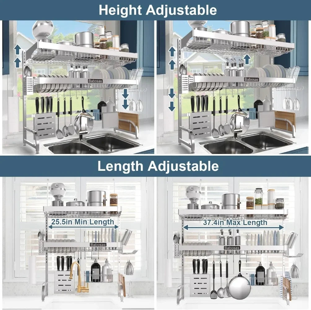 Over The Sink Dish Drainer Drying Rack, 3 Tier Adjustable