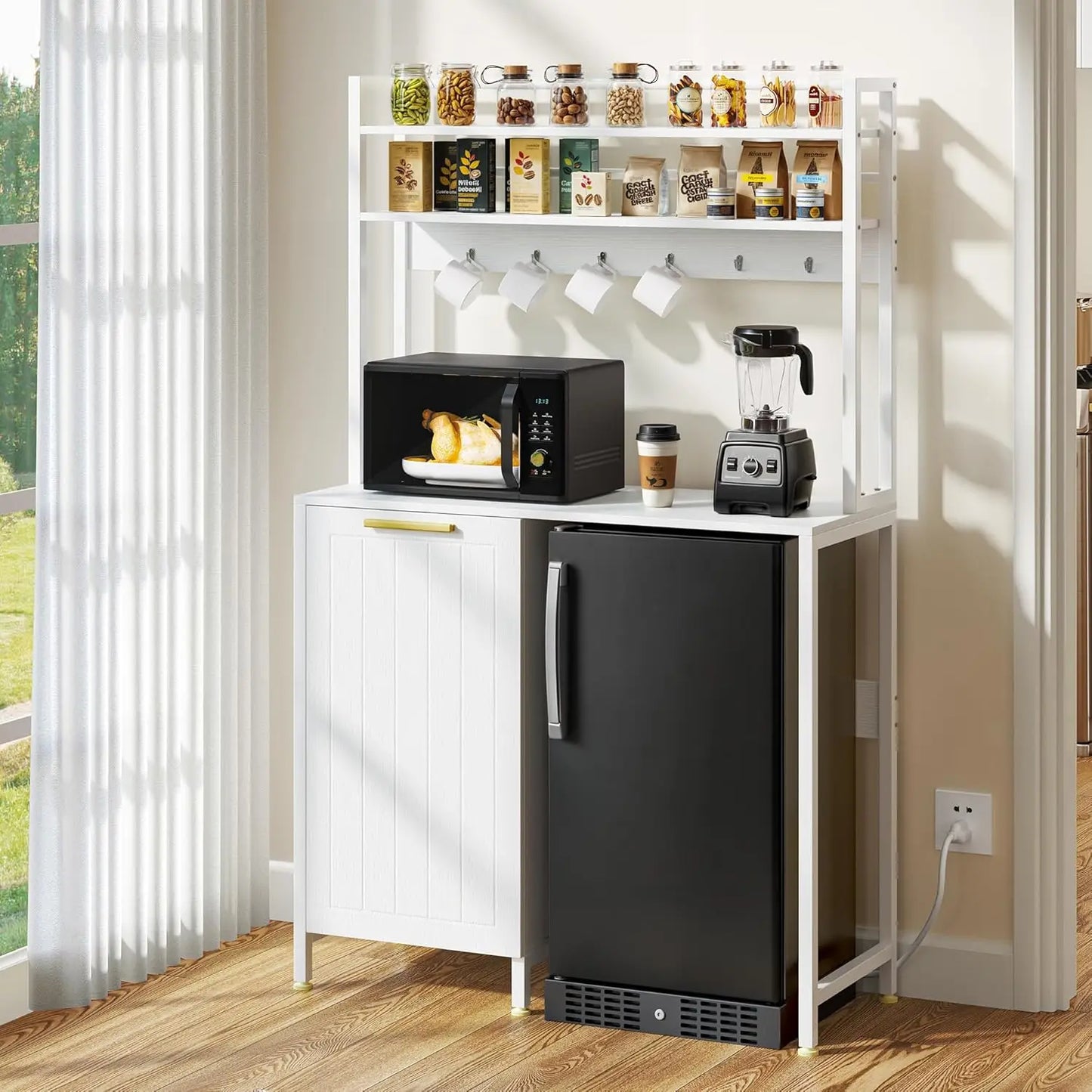 Mini Fridge Stand with Trash Can