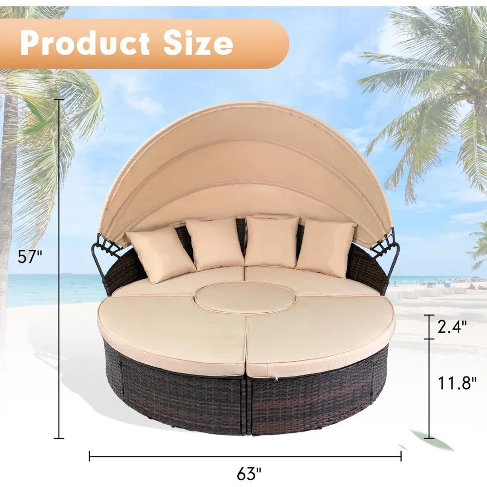 Outdoor Patio Round Daybed with Retractable Canopy
