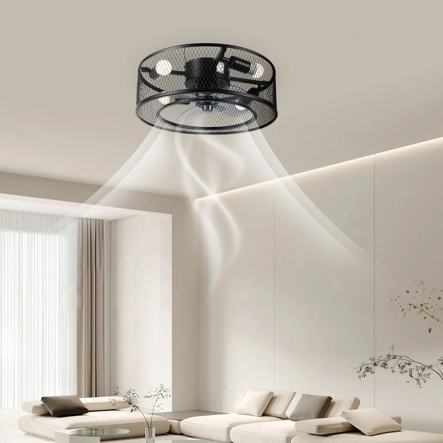 Caged Ceiling Fan with Lights and Remote