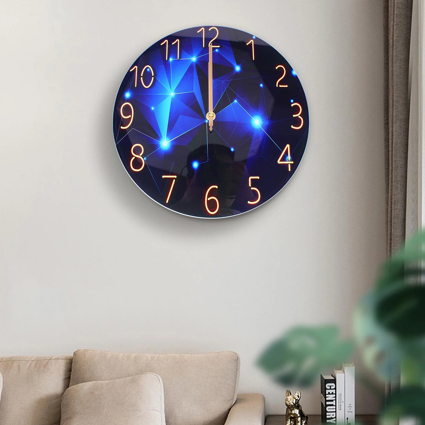 12" Silent Blue Diamond Round Wall Clock