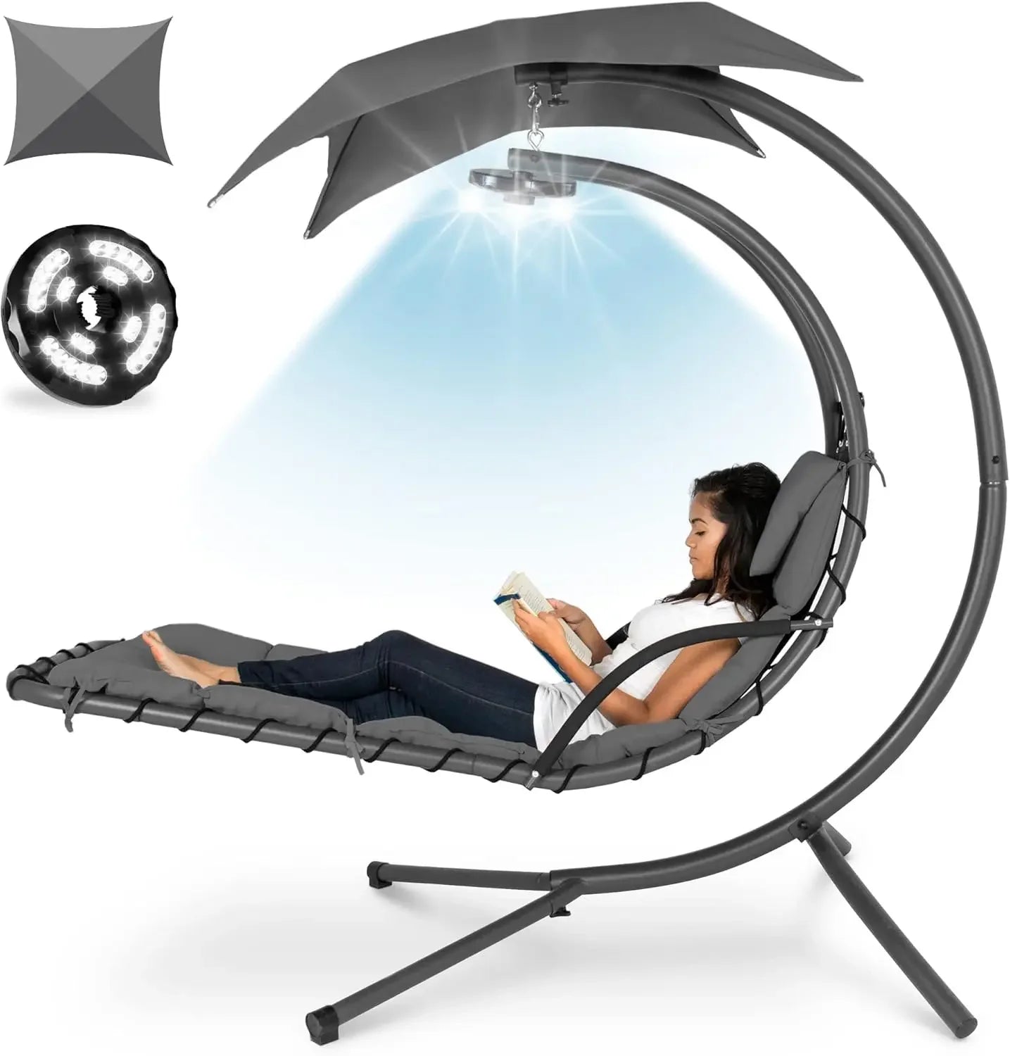 Hanging LED-Lit Curved Chaise Lounge Swing Chair