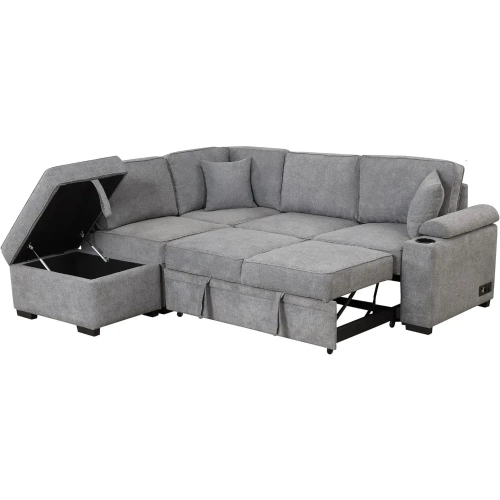 Living Room Furniture Sets,Reversible L-Shaped Sectional Sofa with Fabric Left Chaise,Storage Ottoman,Upholstered Coner Couch