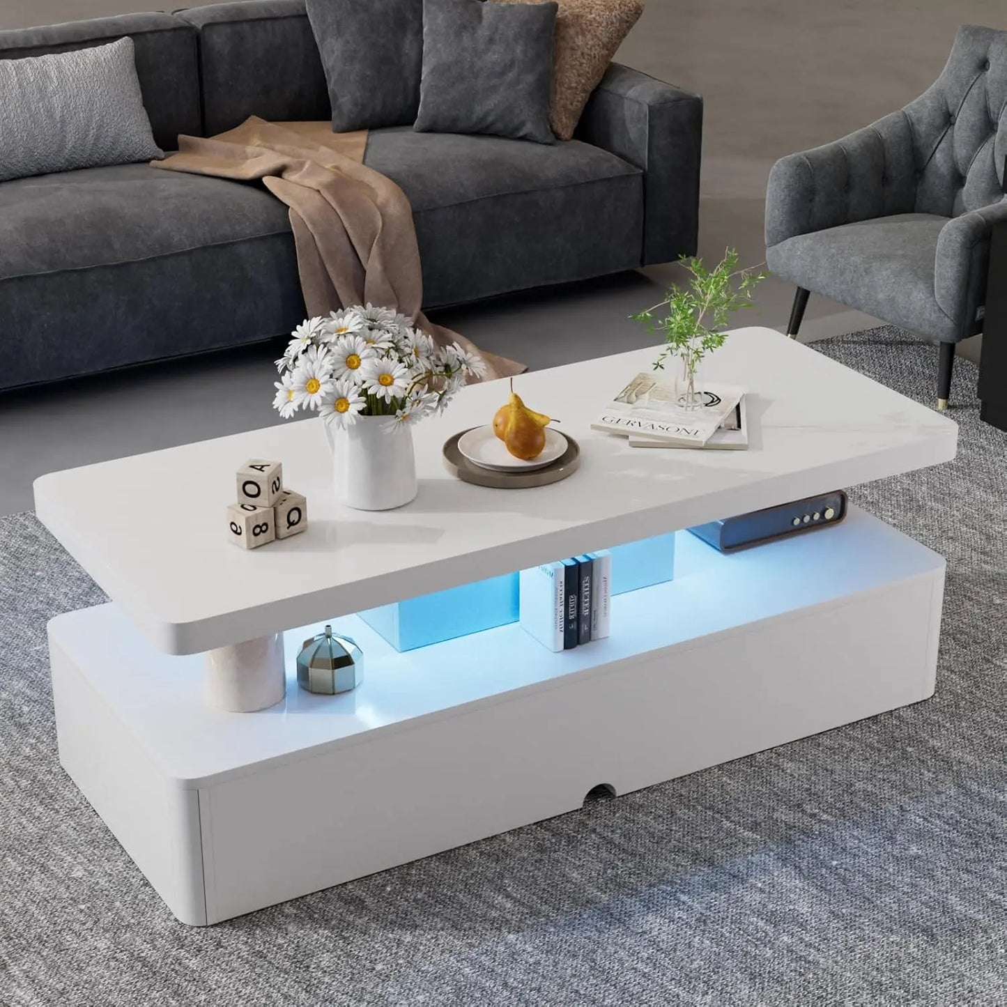 Modern Stylish Coffee Table with 16 Colors LED Lights