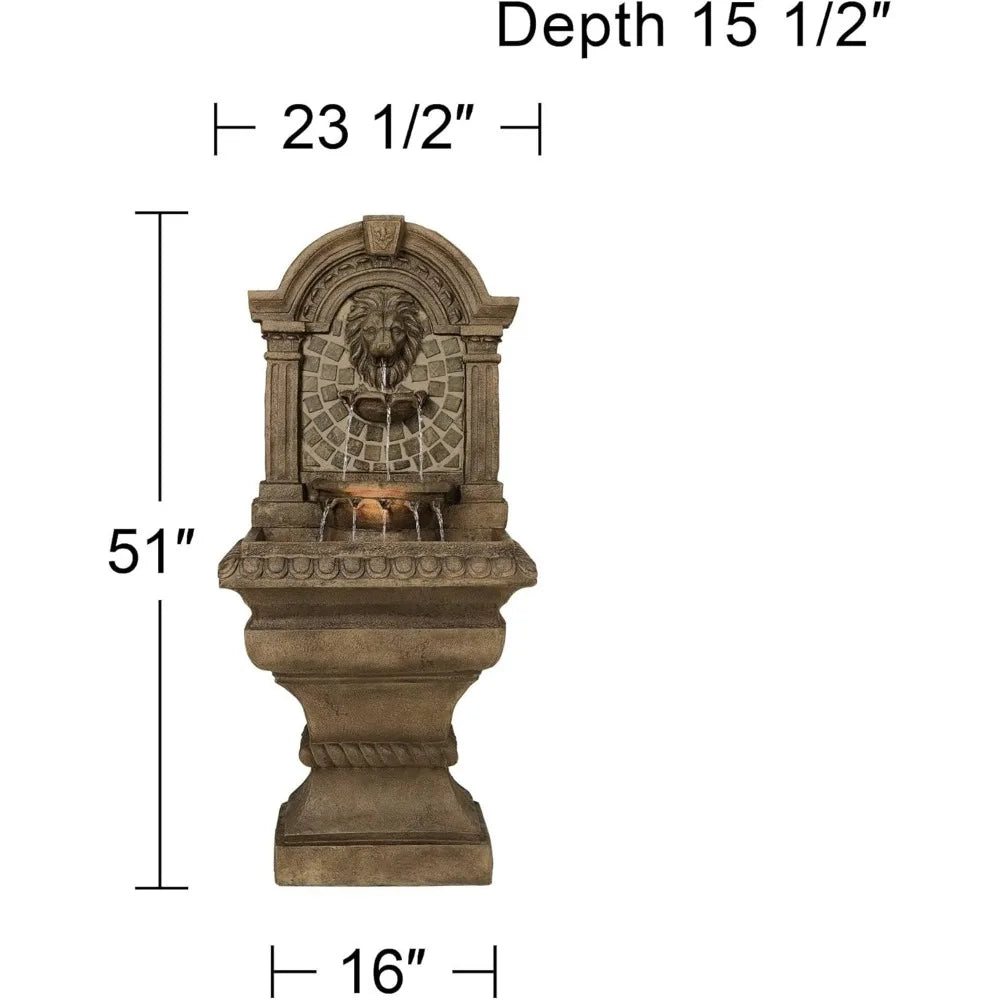 Royal Lions Head Mediterranean Outdoor 3 Tiered Wall Water Fountain