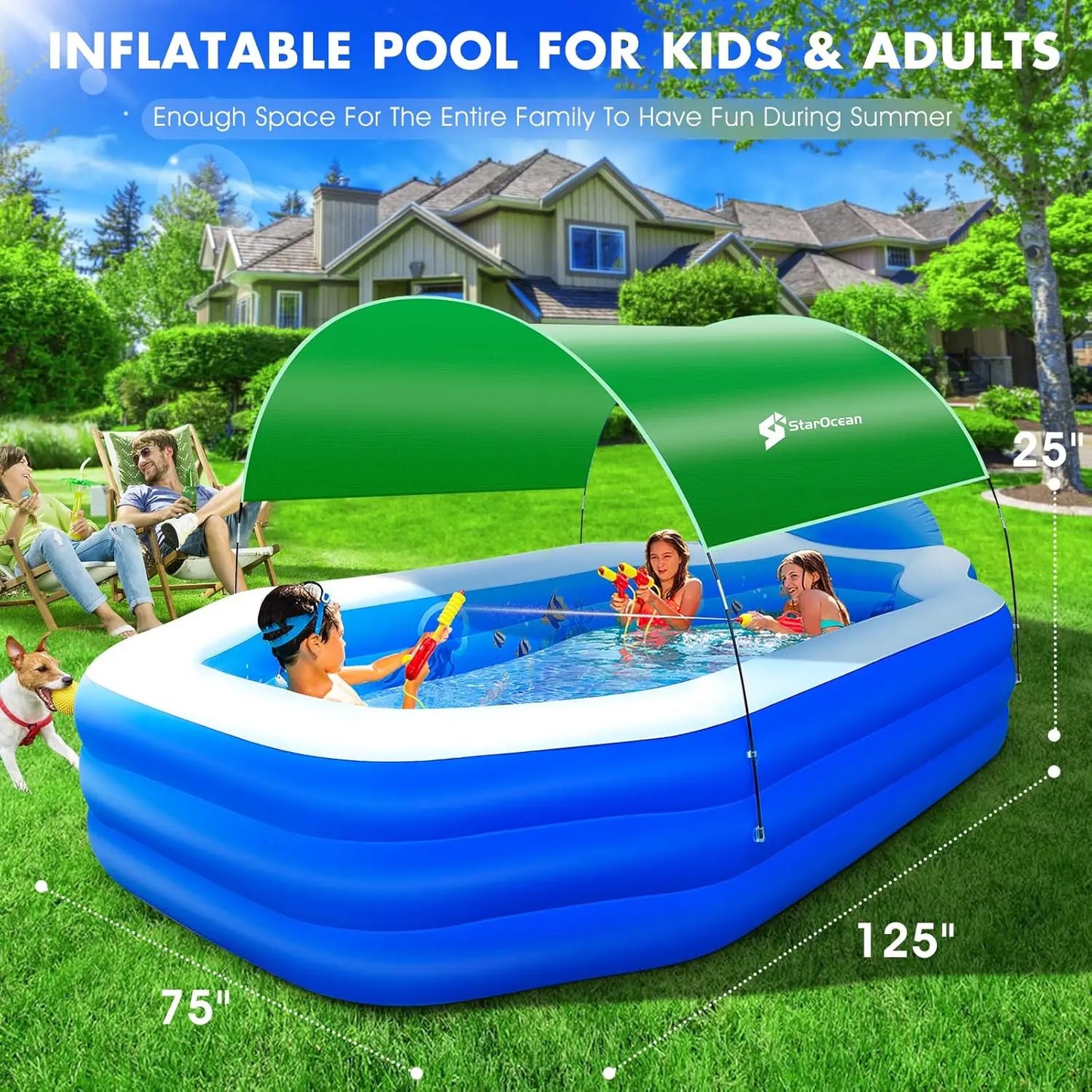 Swimming Blow Up Pool With Seats, Backrest