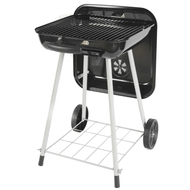 Square Steel Charcoal Grill on Wheels