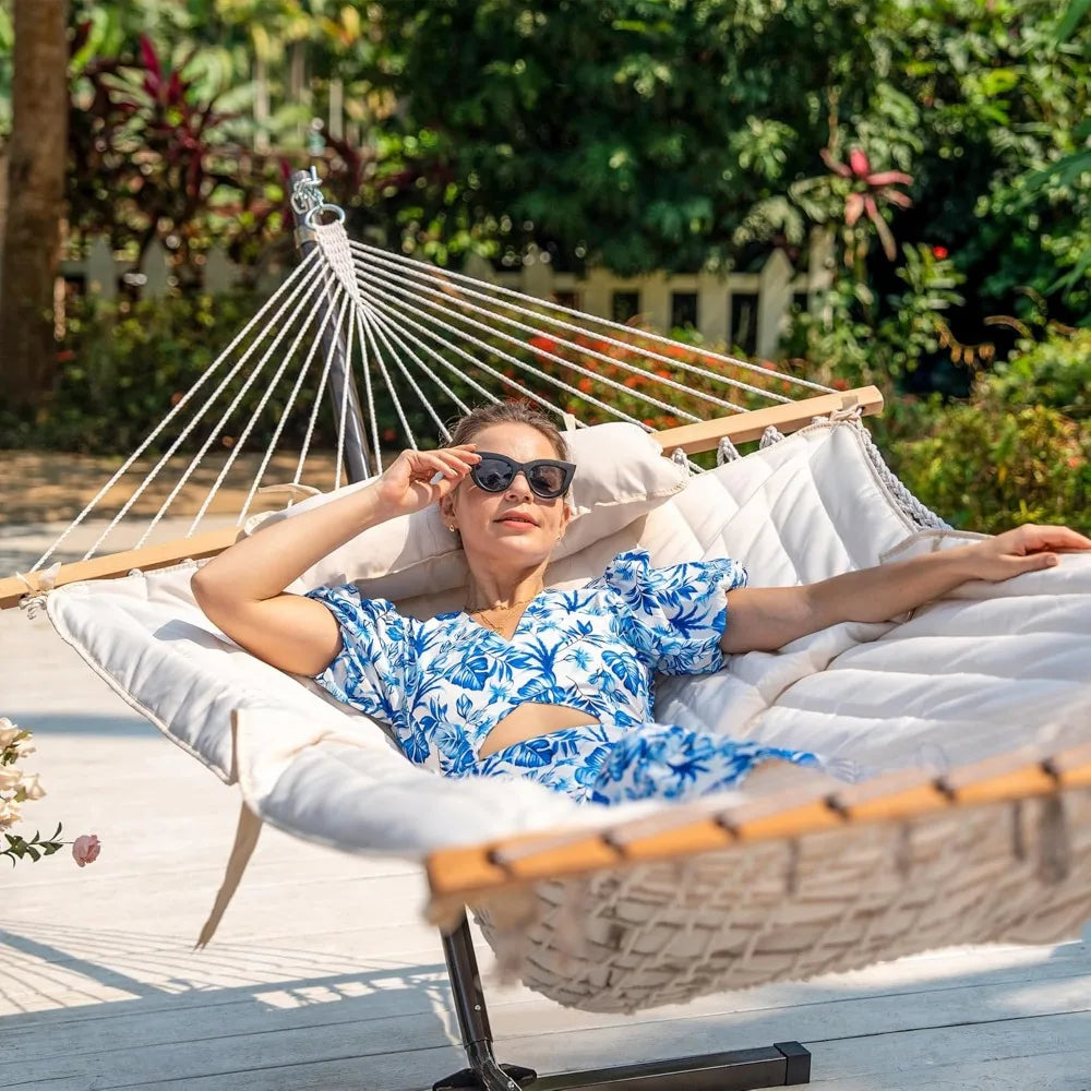Double Outdoor Hammock with 12FT Steel Stand, 2 Persons