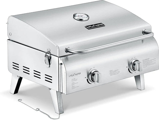 Portable Stainless Steel Gas Grill - 2 Burners
