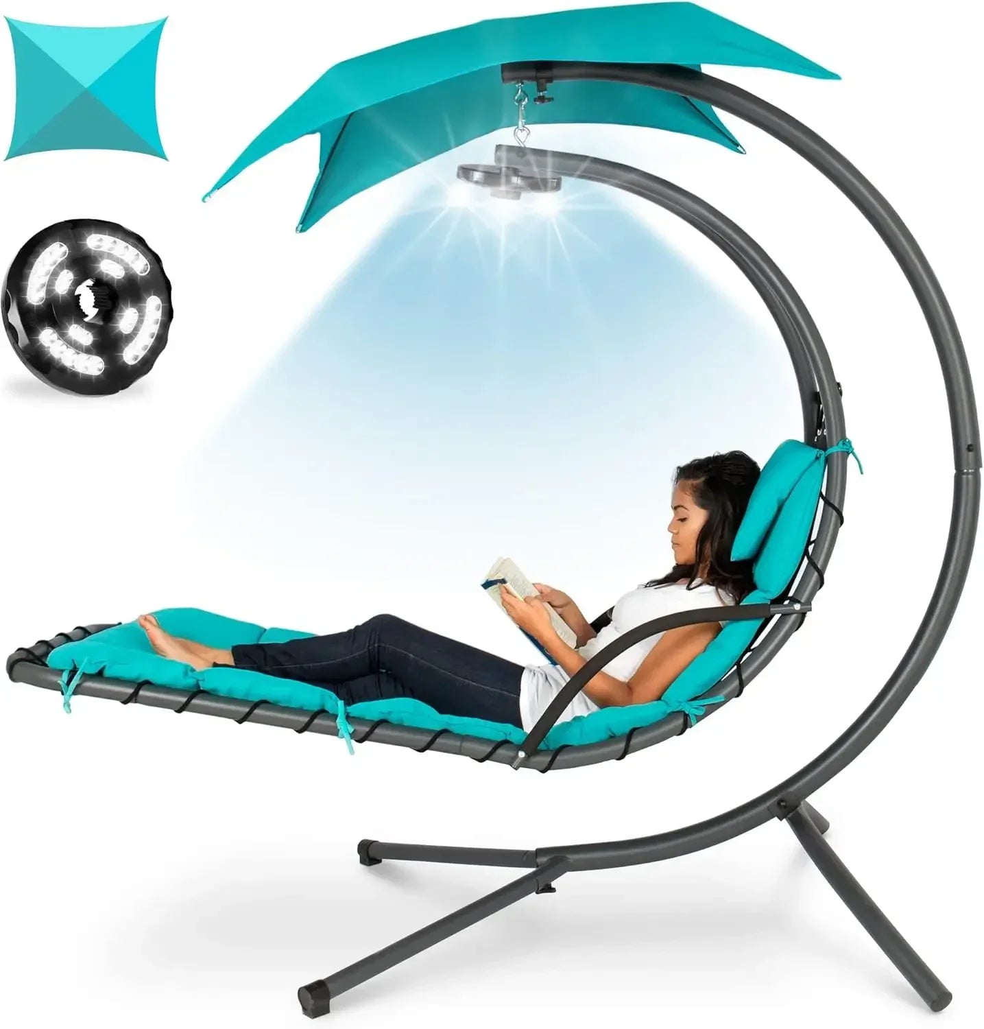 Hanging LED-Lit Curved Chaise Lounge Swing Chair