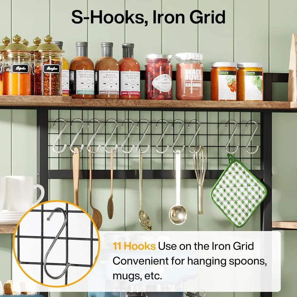 Large Bakers Rack, 55" Wide Kitchen Hutch Cabinet