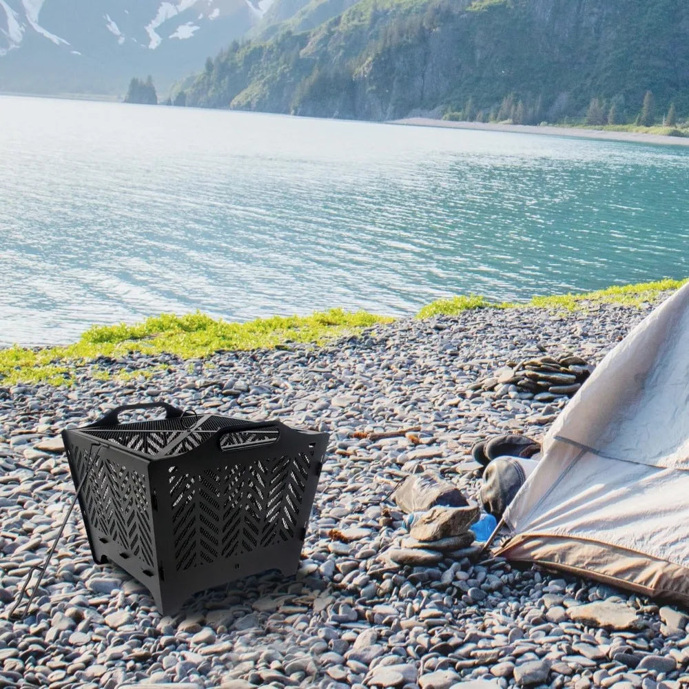 Portable Outdoor Fire Pit with Grill and Storage Bag