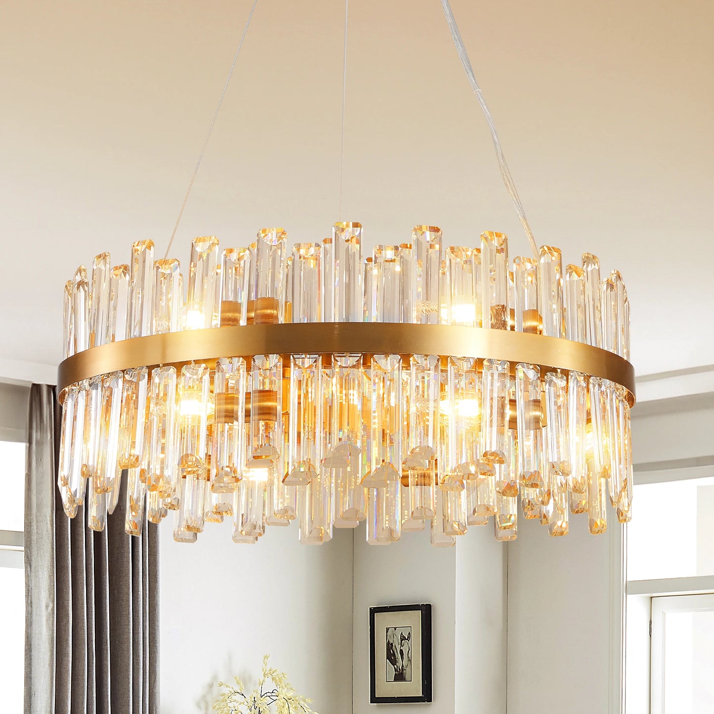 23.6-inch Luxury Crystal Chandelier, Gold-Plated Metal Frame