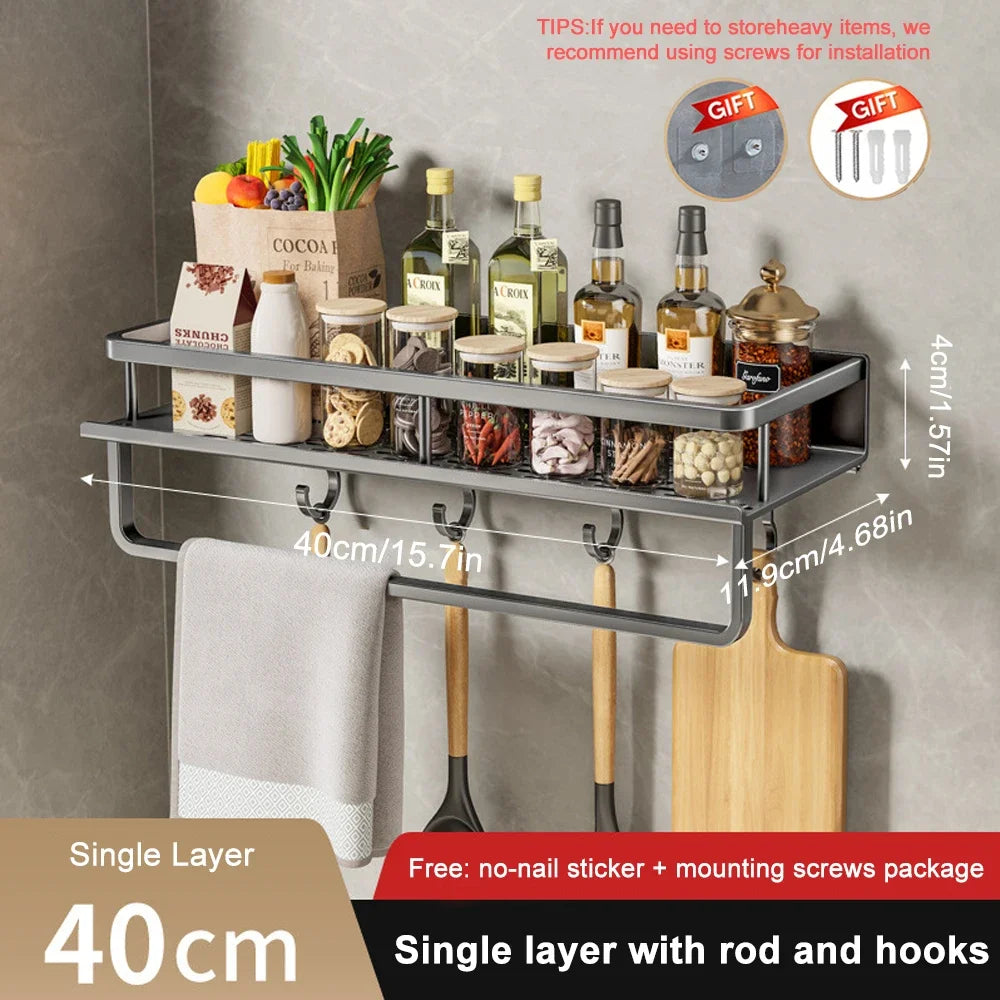 Wall Mounted Spice Rack No Drilling Kitchen Spice Organizer