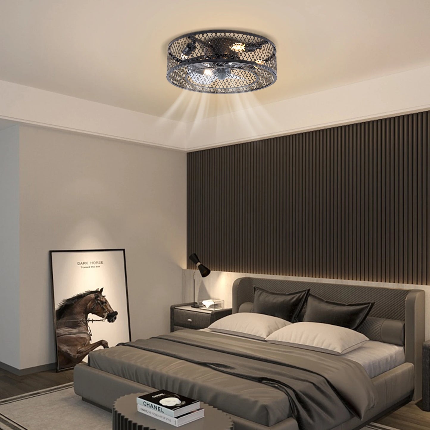 Caged Ceiling Fan with Lights and Remote