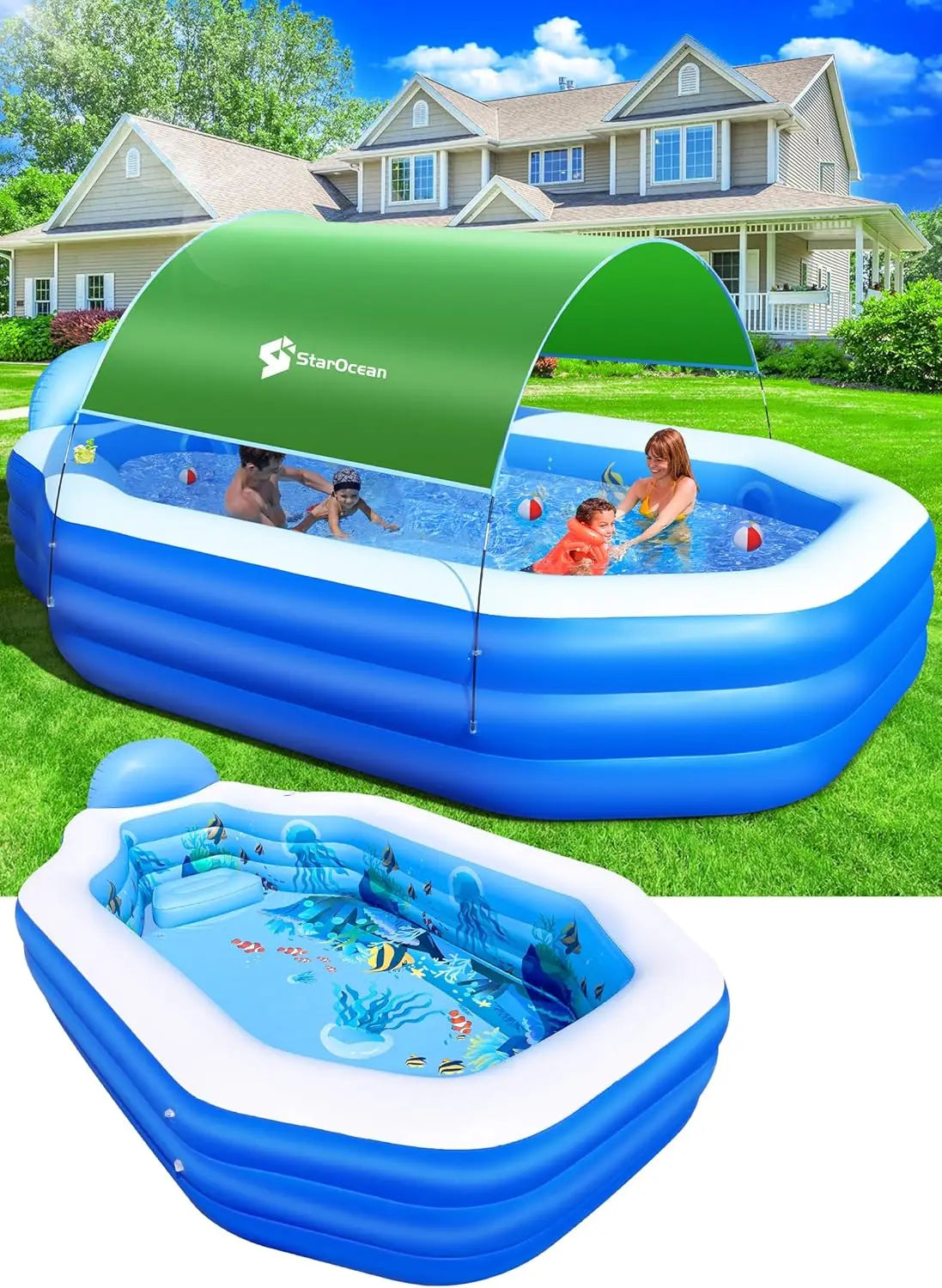 Swimming Blow Up Pool With Seats, Backrest