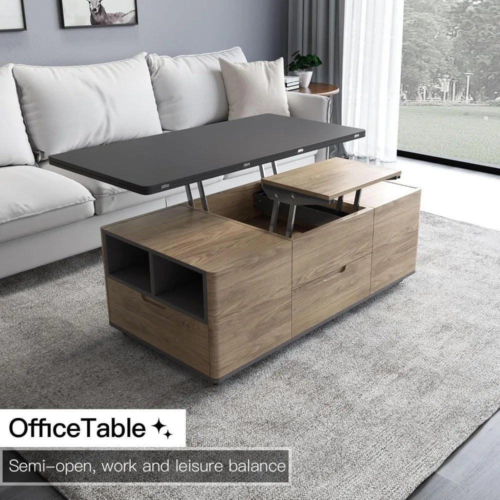 Lift Top Coffee Table with 4 Stools & Hidden Compartment and Storage Shelf