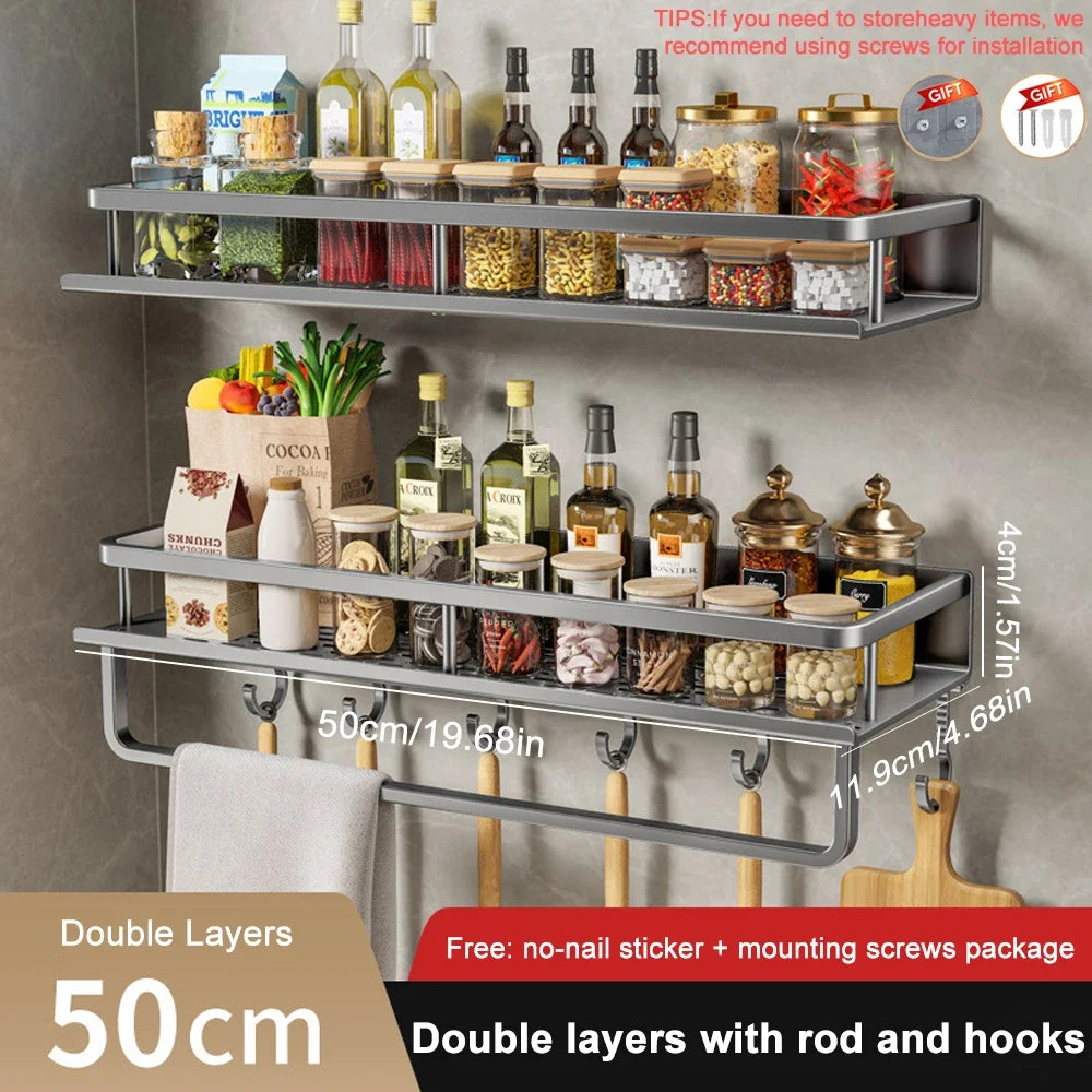 Wall Mounted Spice Rack No Drilling Kitchen Spice Organizer