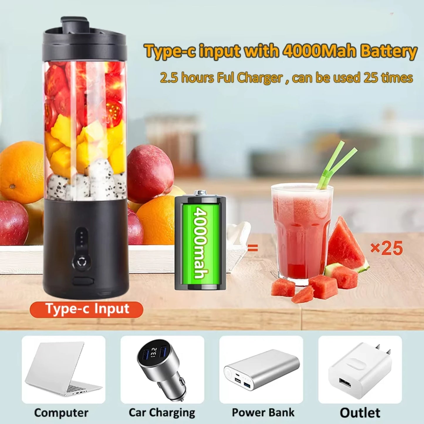 Mini Portable Blender Smoothies Blender  Fruit Juicer Machine