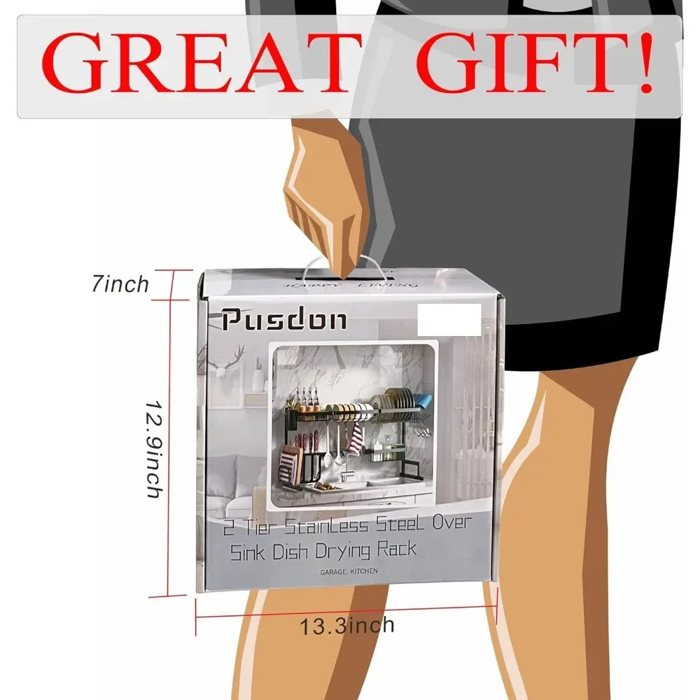 Adjustable Over Sink Dish Drying Rack 3 Tier