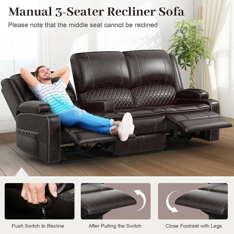 Recliner Sofa, 3 Seater with 2-Tier Cushion