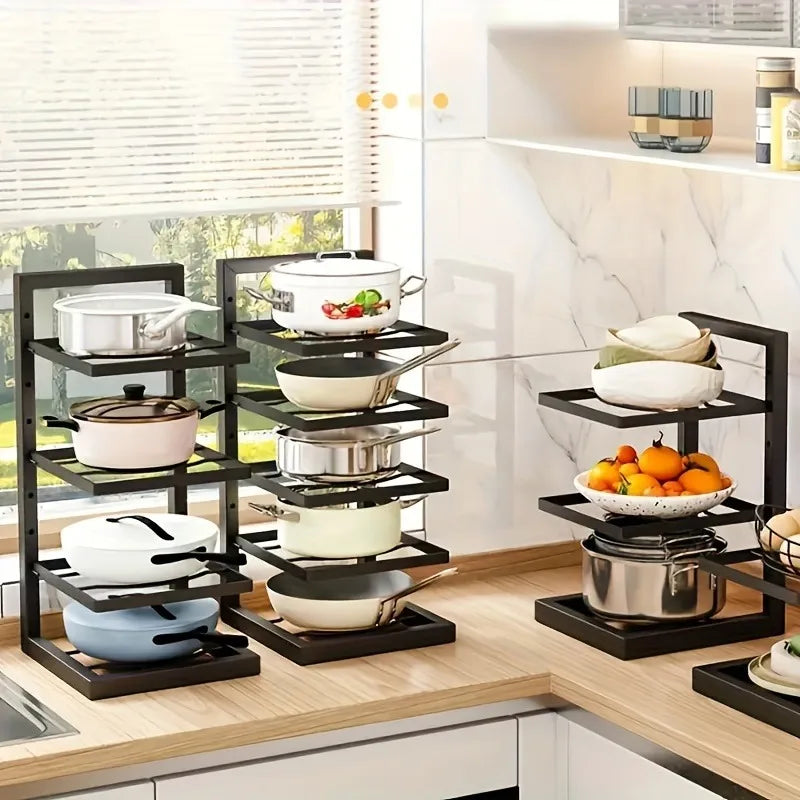 1pc Height Adjustable Three And Four Tier Pot Rack Storage