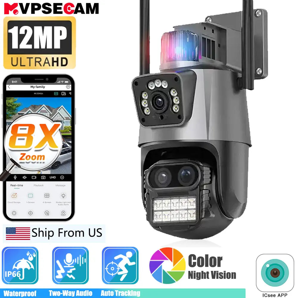 12MP WiFi  8X Zoom Security Camera  Three Lens