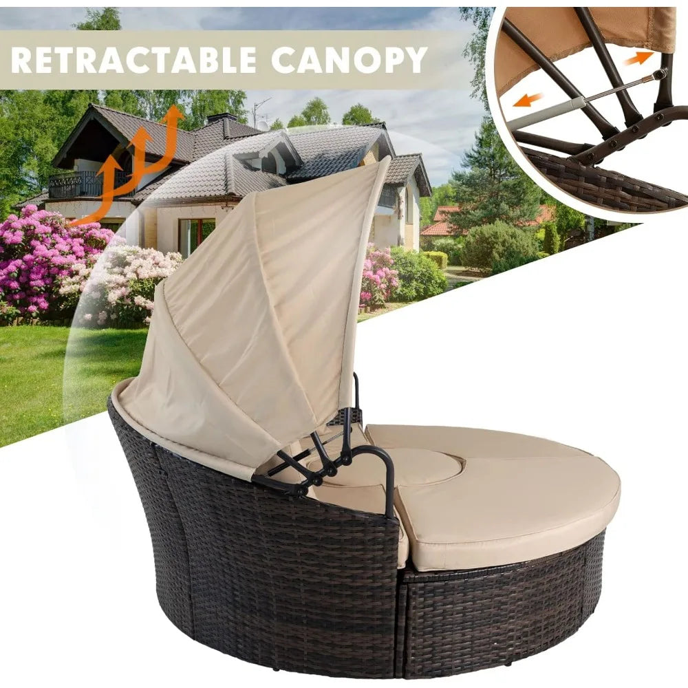 Outdoor Daybed with Retractable Canopy, All-Weather