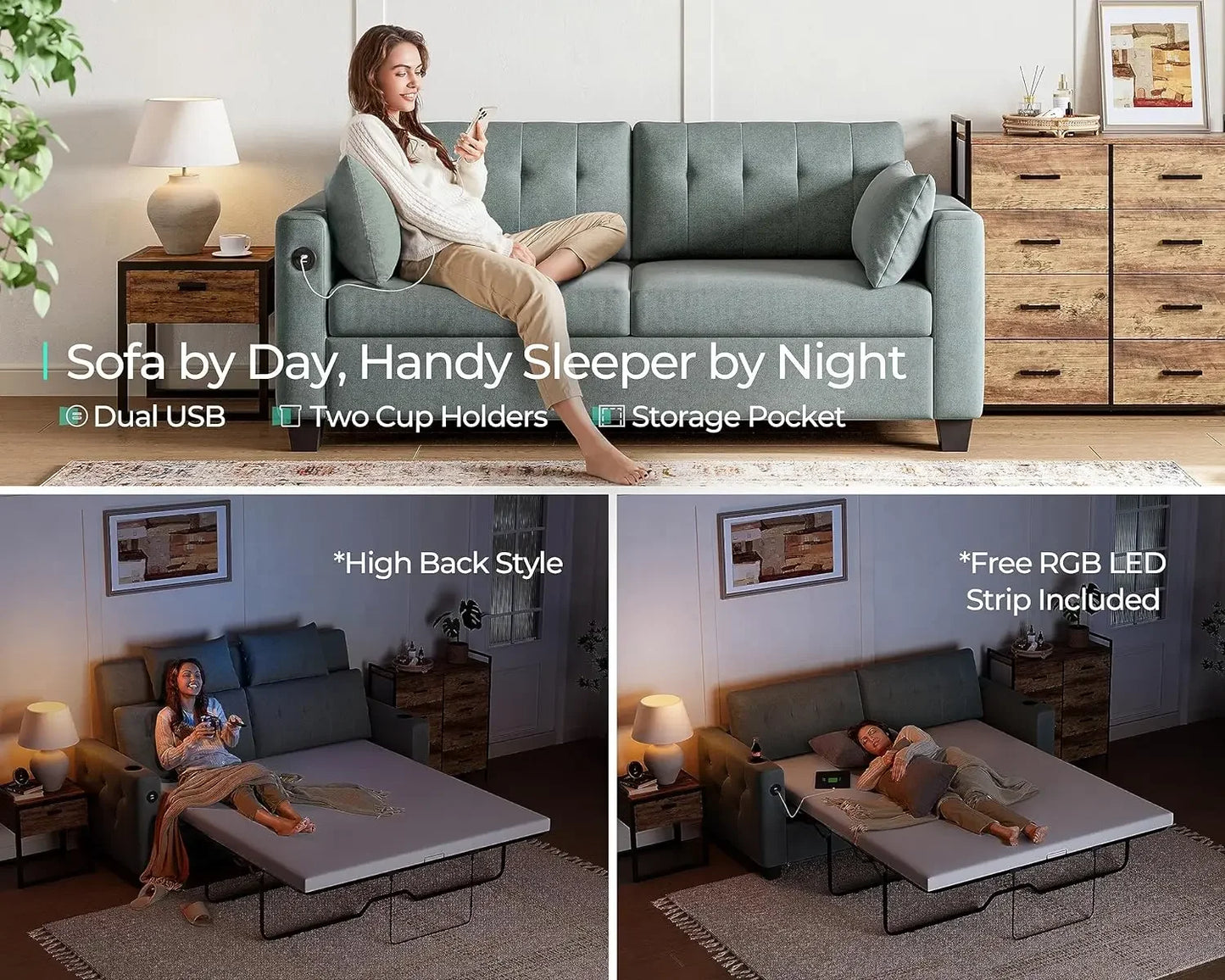 Sofa Bed Mattress Full Size 4-inch Cool Gel Memory Foam Sleeper for Convertible Folding Sofa & Couch Beds, Sofa Not Included