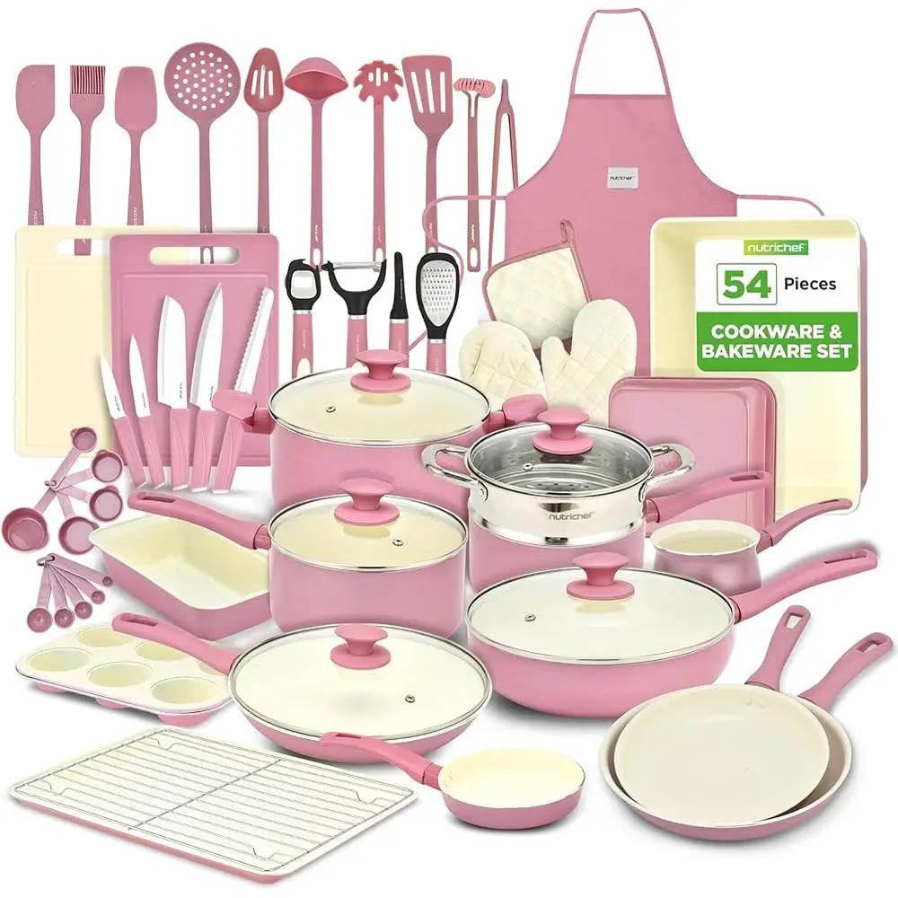 54 Piece Complete Kitchen Cookware Set Non Stick Ceramic Pots & Pans and Utensils
