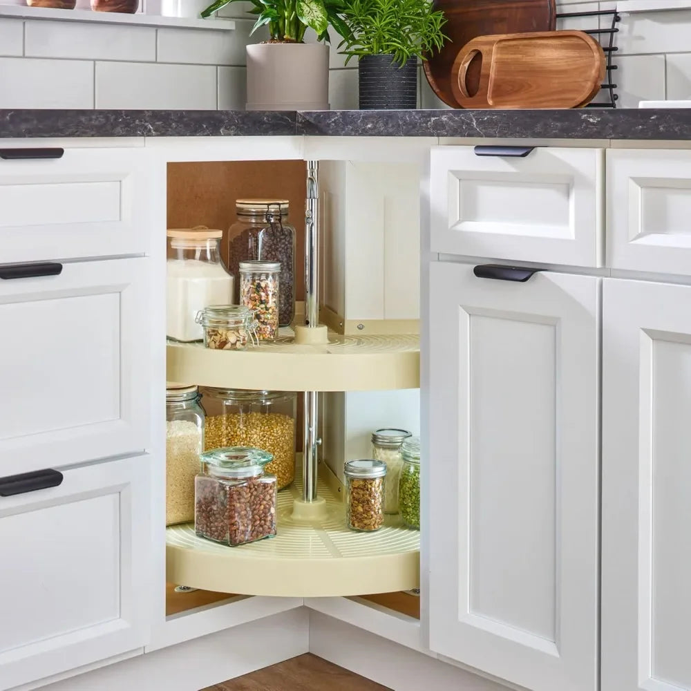 28" Dual Tier Pie-Cut Lazy Susan Organizer for Base Corner Kitchen Cabinets