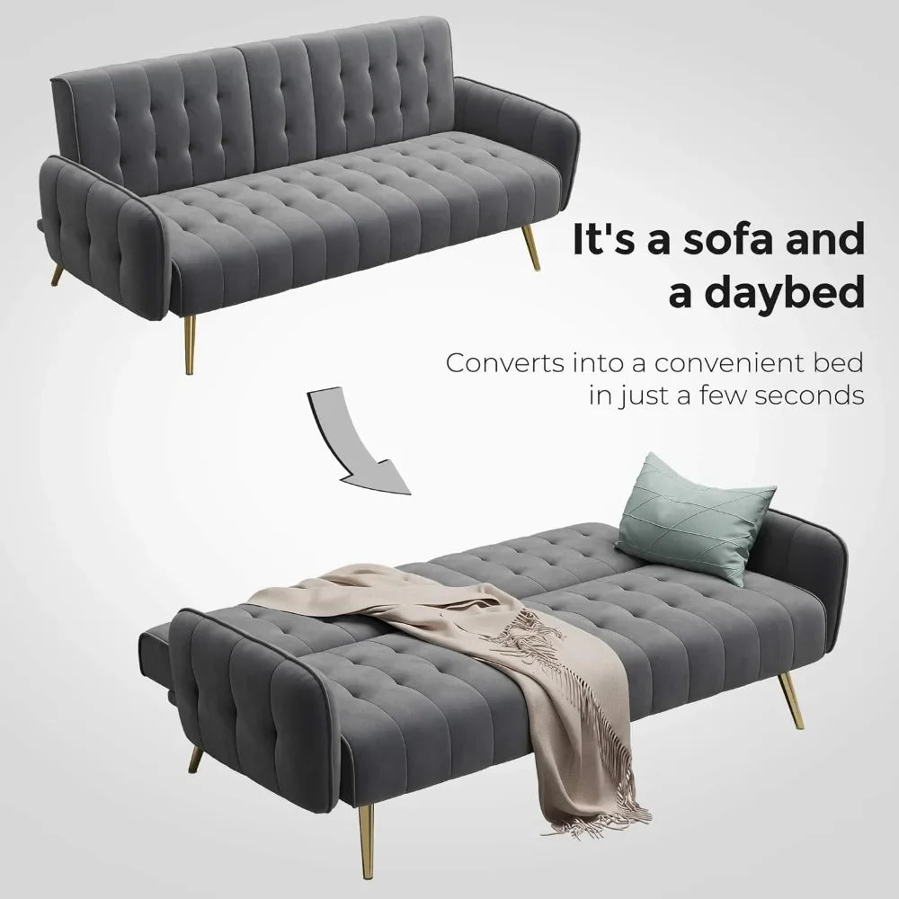 Convertible Couch With 2 Cup Holders and Removable Armrests