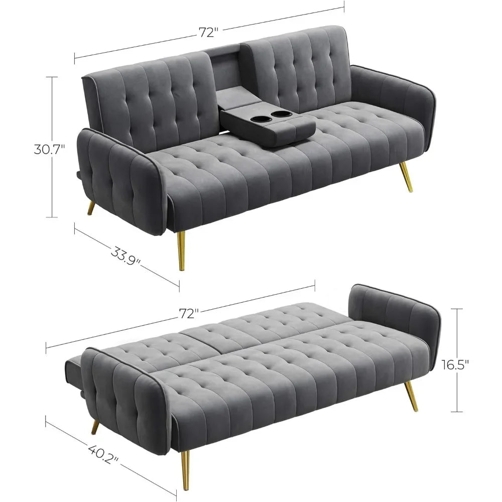 Convertible Couch With 2 Cup Holders and Removable Armrests